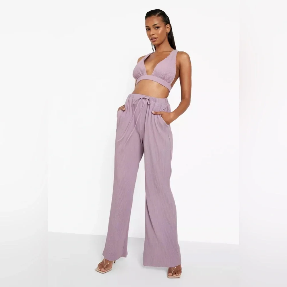 Pastel Lavender Lilac Purple Plisse Matching Set - Picture 3 of 5